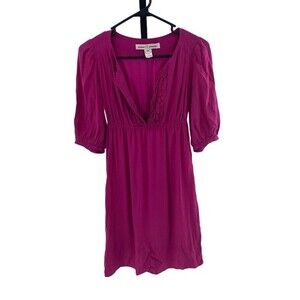 Amanda‎ Uprichard Size 2 Magenta 100% Silk Ruffle Front Dress Feminine Coquette